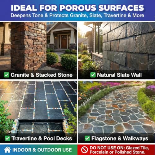 Wet Look Stone Sealer - Long-Lasting Color Enhancement for Pavers, Concrete, Slate & Driveways - Satin Finish, Non-Yellowing, Waterproof, UV Protection, Indoor & Outdoor - 1 Gallon - size: 1 Gallon Satin Finish