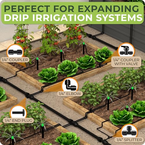 1/4" Connectors With On/Off Valve for Quick Connect Drip System | 5 x 1/4 to 1/4" Valve Couplers for Drip Irrigation System, Leak Free ON/OFF Connectors for 1/4" Irrigation Tubing