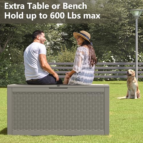 Outdoor Storage Box Waterproof, 100 Gallon Deck Box For Patio Storage - color: Rattan Gray, style: 100Gallon