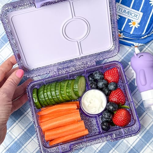 Yumbox Snack Box, 3 Compartments, Leakproof, Princess Purple | Glitter | Removable Compartment Tray | Easy-Open Single Latch | Lightweight & Compact | Perfect for Snacks & Sides - color: Princess Purple Glitter