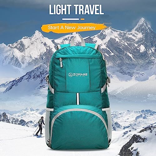 ZOMAKE Lightweight Packable Backpack 35L, Water Resistant Foldable Day Pack | Collapsible Hiking Backpacks, Compact Folding Daypack for Travel Camping, Everyday Carry, Multi-Pocket Layout(Lake Green) - color: Lake Green