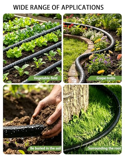 Flat Soaker Hose 100FT for Garden, 2Pack 50FT Upgrade Drip Irrigation Hose with Anodized Metal Ends and Heavy Duty Double-Layer, Leakproof & Flexible Water Saving 80% Hose for Lawn, Beds, Vegetable - size: 100FT(50FT*2)