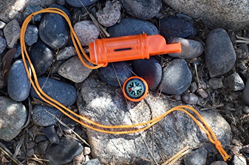 SE 5-in-1 Orange Survival Whistle with Compass, Signaling Mirror, Lanyard, and Fire Starter - 112dB, 4.5-Inch Length - Ideal for Hiking, Camping, Emergencies - CCH5-1 - size: 1 Piece