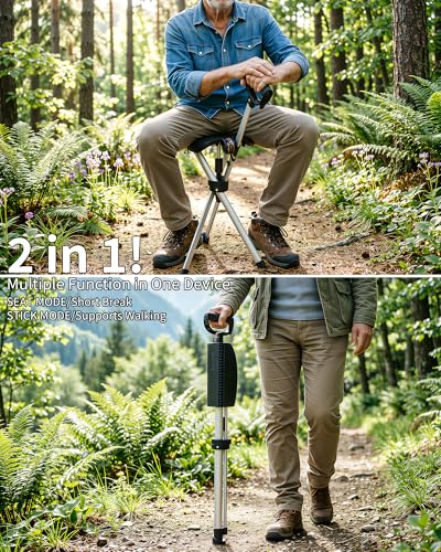 Portable Walking Stick Cane with Seat, Foldable Chair, Lightweight Aluminum, for Camping and Hiking
