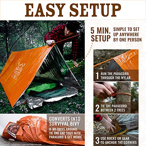 Don't Die In The Woods – Emergency Tent – Compact Outdoor Survival Shelter | Ultralight – Waterproof – Extra Thick – Space Blanket Thermal Mylar for Hiking Camping Survival Gear First Aid Kit Essentials - color: Squatch Sh*t Camo