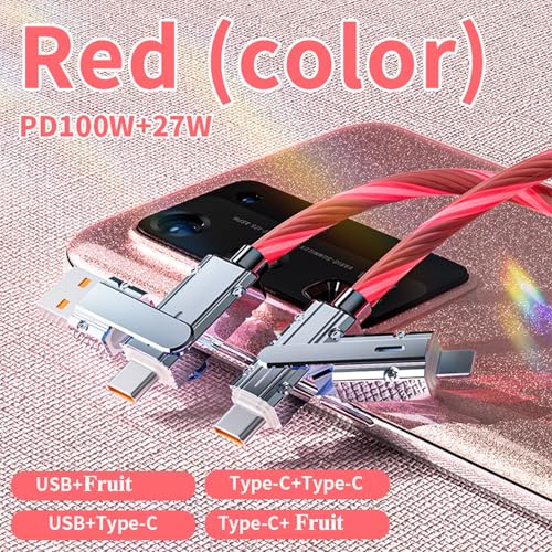 100W 4 in 1 LED Light Up Charging Cable,3.3FT Mecha Glow Fast Charging Cord USB A/C to C/Fruit Multi Charger Cable,for Phone17/16/15/14 Mac,Samsung S24 S23 S22(Red) - color: Red