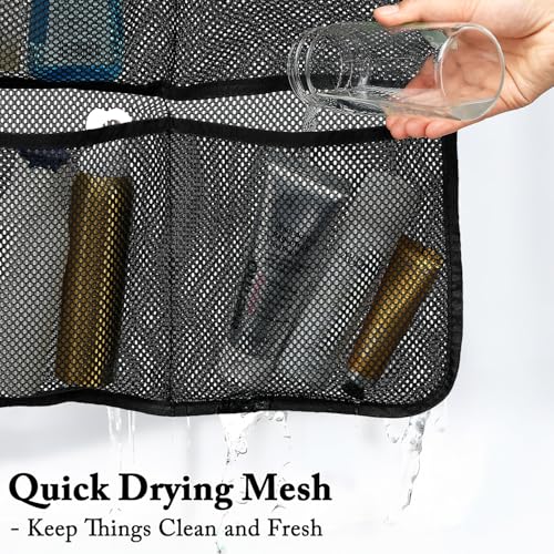 Fammart Mesh Shower Caddy Hanging, Quick-Drying Shower Organizer with 7 Pockets, Portable Bathroom Organizers and Storage for Shampoo, Soap, Loofah, Travel, and Cruise Essentials - color: Hanging Type, 2 Pack - Black