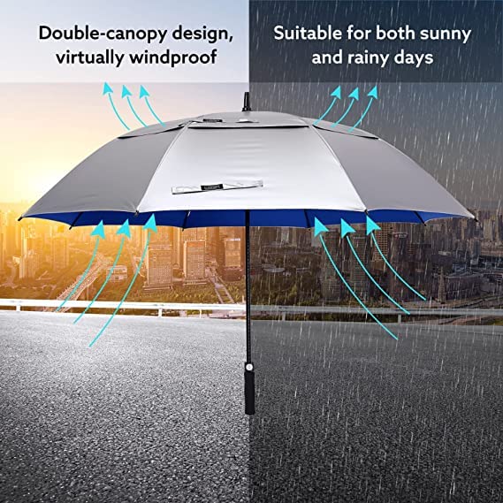 G4Free 47/54/62/68 Inch UV Protection Golf Umbrella Oversized Sun Umbrella | UPF 50+, Auto Open, Vented Double Canopy, Extra Large Coverage, Heavy Duty, Windproof Stick Umbrella - color: Blue/Silver, size: 47 inch