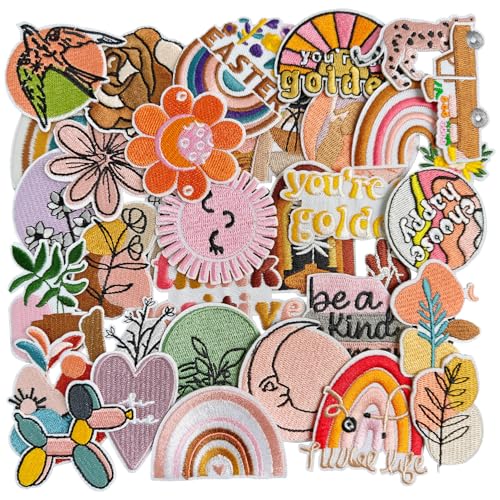 36 Pcs Random Iron on Patches for Girls, Embroidered Positive Affirmations Sew on Patches for Clothes, Hats, Jeans, Dresses, Backpacks, Machine Washable - color: Easter Boho - 36Pcs