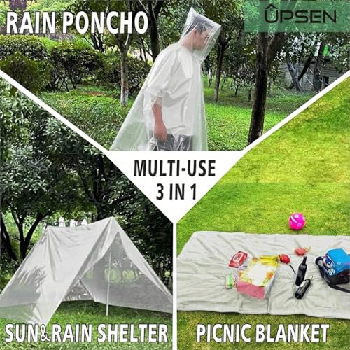 UPSEN Rain Ponchos for Adults, 2 Pcs Reusable Raincoats Coats Jackets Emergency for Women Men with Hood - color: White