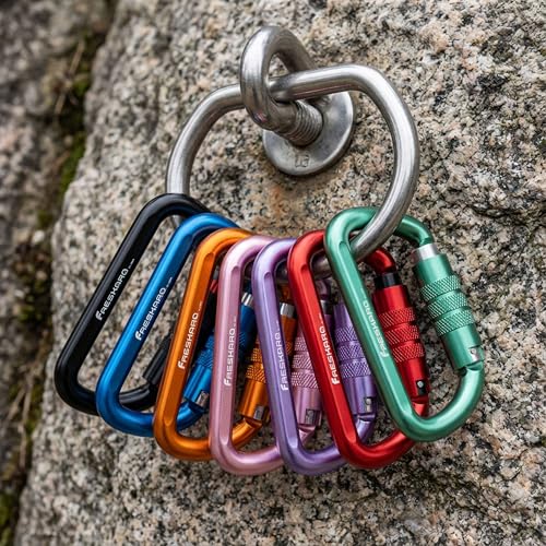 FresKaro 3inch 12kN-2698lbs Auto Locking Carabiner Clips, Solid D Shape, Heavy Duty 7075 Aluminum, Lightweight 1.09oz, Rust Proof, for Hammock, Hiking, Dog Leash, Keychain etc., Multi-Colors - color: Black-2pcs