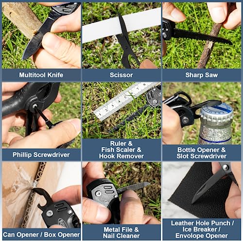 Bovgero Multitool Knife, 16 in 1 Pocket Knife, Handmade Multi Tool Knife, Birthday Christmas Gift for Men Women Him Her Boyfriend Girlfriend Dad Husband, Black