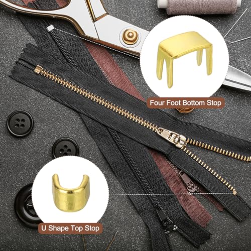 uxcell #5 Zipper Slider Retainers Kit, 20Pcs Bottom Stops & 40Pcs Top Stops for Bags Coats Jackets Closed-end Zippers Replacing, Gold - color: Gold, size: #5