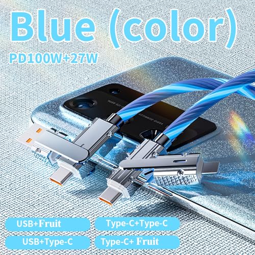 100W 4 in 1 LED Light Up Charging Cable,3.3FT Mecha Glow Fast Charging Cord USB A/C to C/Fruit Multi Charger Cable,for Phone17/16/15/14 Mac,Samsung S24 S23 S22(Blue) - color: Blue