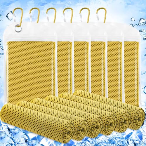 Hosuly 6 Pack Cooling Towel 40" X 12", Cool Neck Wrap,Yellow | Cooling Rag for Neck and Face, Ice Breathable Chilly Towels, Portable Bag, Quick Cooling for Hot Weather - color: Yellow