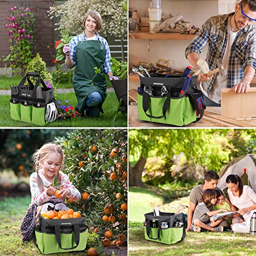 WORKPRO Garden Tool Bag, 10 Pockets and Shoulder Strap, Green | Heavy Duty Gardening Organizer Tote Bag, Standable Garden Tool Organizer (Tools not Included) - color: Green