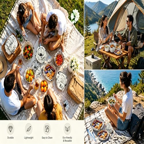 Collapsible Camping Tableware Set - 6 Pack Foldable Cups, Bowls & Plates Combo with Utensils, Lightweight, Portable, Easy to Clean & Heat Resistant for Picnic, Hiking, Travel, RV