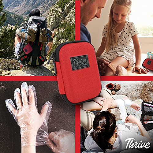 Thrive Mini First Aid Kit - Compact Travel Essentials Pack - Waterproof Camping Essentials Set - Portable Car First Aid Kit & Hiking Supplies Pouch - 66-Piece Set, Red Shell Case | Waterproof Camping Essentials Set, Portable Car First Aid Kit And Hiking S