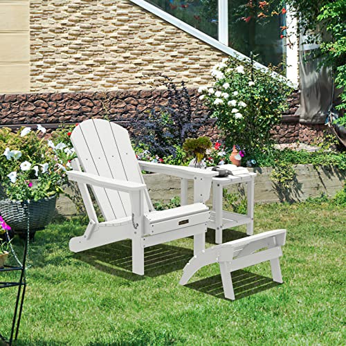 SERWALL Folding Adirondack Ottoman Set of 2, No-Assembly Outdoor Footstool, High Impact Polystyrene Folding Adirondack Footrest, White - color: White, size: 2 Pcs