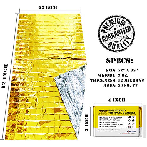 EVERLIT Emergency Mylar Thermal Blankets -Space Blanket Survival kit Camping Blanket Perfect for Outdoors, Hiking, Survival, Bug Out Bag ，Marathons or First Aid 1(Gold & Silver, 4 Pack)
