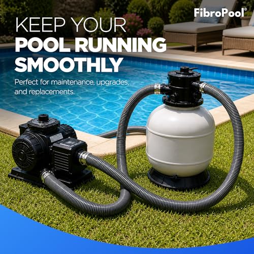 Pool Hose Kit - 1.5 in Connections - 6 ft - Plastic & Steel | 19 Piece Set, Above Ground Systems, Converts 1.25 Ports, ABS Adapters, Alloy Clamps, Thread Tape Included, White