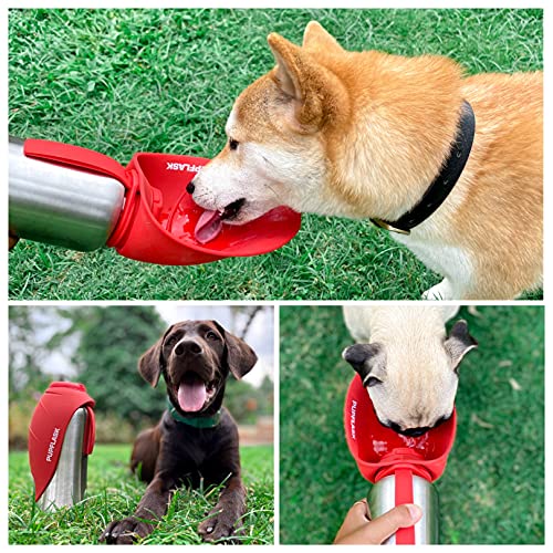 PupFlask Large Dog Water Bottle, Portable Stainless Steel Travel Bowl - color: Crimson Red, size: 27 Ounce