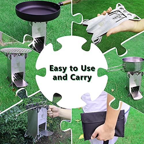 GEERTOP Wood Burning Camping Rocket Stove, Portable Backpacking Stainless Steel Wood Stove Camping Gear Accessories for Emergency Survival Outdoor Hiking Travel Picnic BBQ - color: Silver