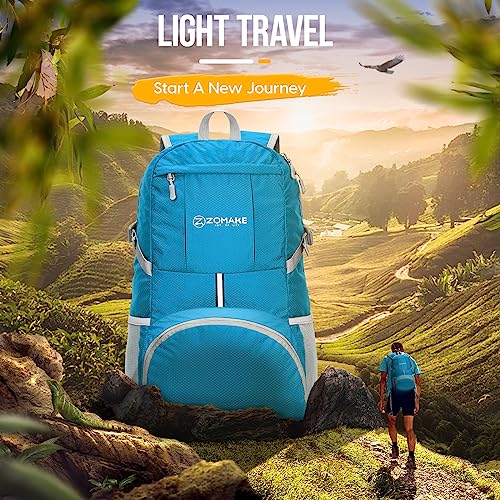 ZOMAKE Lightweight Packable Backpack 35L, Water Resistant Foldable Day Pack | Collapsible Hiking Backpacks, Compact Folding Daypack for Travel Camping, Everyday Carry, Multi-Pocket Layout(Light Blue) - color: Light Blue