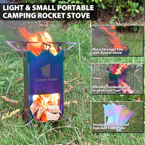 GEERTOP Portable Backpacking Rocket Stove Wood Burning Camping Stove Stainless Steel Small Survival Stove for Outdoor Travelling Cooking - color: Purply Blue