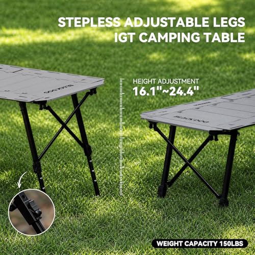 BLACKDOG 4.5U IGT Camping Table, Folding Portable Camp Table, Rock Grey | Adjustable Height，IGT Modular System Compatibility， Aluminum，with Carry Bag，48.8" L x 22.8" W - color: Rock Grey
