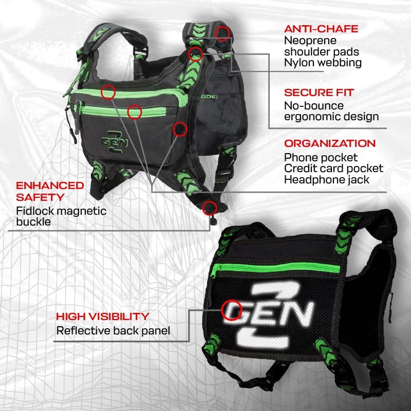 Ski & Snowboard Chest Pack – Lightweight Gunmetal Chest Bag for Skiing & Snowboarding with 3 Secure Pockets, No-Bounce Straps, and Back Panel Pocket - color: GUNMETAL
