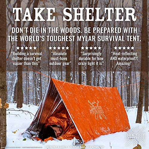 Don't Die In The Woods – Emergency Tent – Compact Outdoor Survival Shelter | Ultralight – Waterproof – Extra Thick – Space Blanket Thermal Mylar for Hiking Camping Survival Gear First Aid Kit Essentials - color: Squatch Sh*t Camo