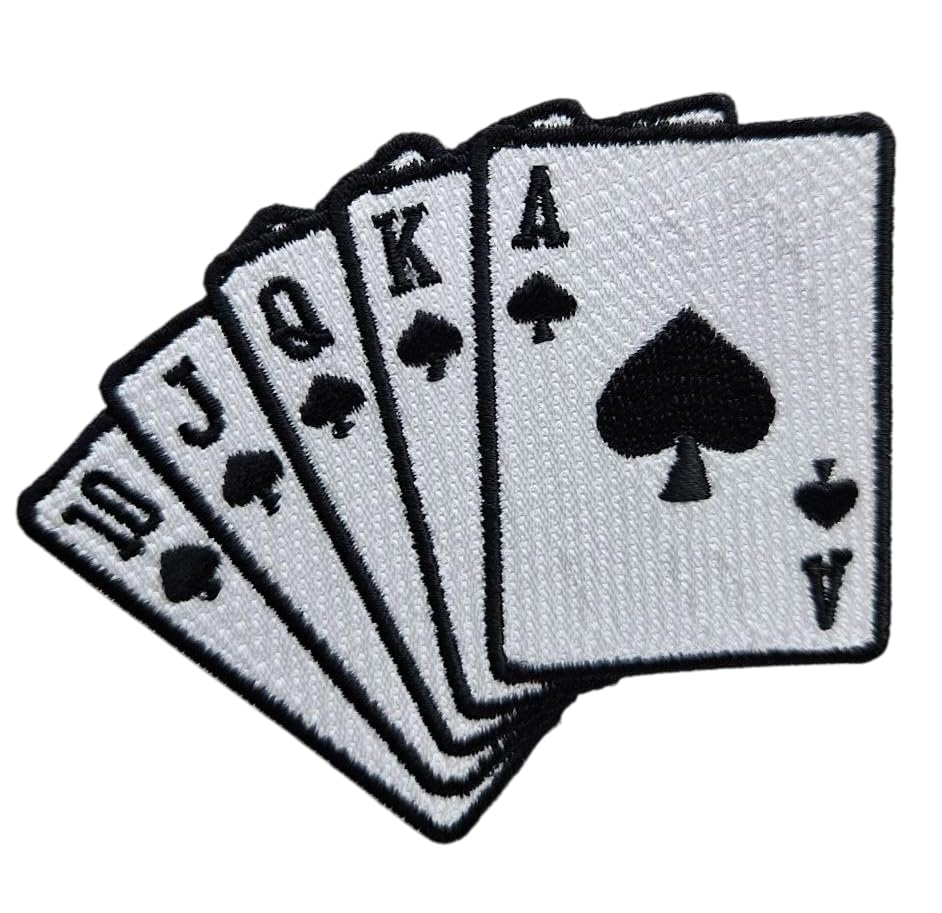 3.5" Embroidered Straight Flush Card Iron On Patch | Decorative Las Vegas Poker Casino Jack Queen King Ace Applique Iron On/Sew On Patches for Clothing, Hats, Clothes, Backpacks, Holes, Jackets