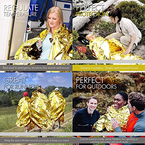 EVERLIT Emergency Mylar Thermal Blankets -Space Blanket Survival kit Camping Blanket Perfect for Outdoors, Hiking, Survival, Bug Out Bag ，Marathons or First Aid 1(Gold & Silver, 4 Pack)