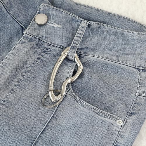 Cute Y2K Carabiner Keychain Clips Irregular Cool Multi-Use Large Heavy Duty Carabiner Hook Key Ring Outdoor Accessories Buckle - color: Silver Tone