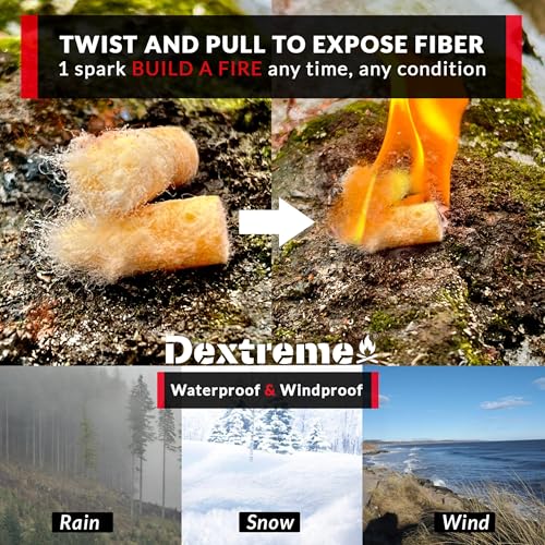 Dextreme Fire Plugs Waterproof Fire Starter for Campfires, Emergencies, Survival, Fire Pits, Grills | 5+ Minute Burn | All Natural | Made in North America - size: 50 Fire Plugs