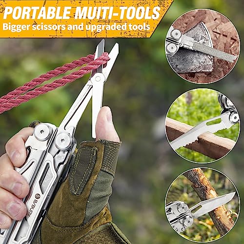BIBURY 31-in-1 Multitool Pliers Pro,EDC Pocket Knife & Scissors-BI2045 | Stainless Steel Multi Tool with Screwdriver, Replaceable Wire Cutters, Saw, Ideal for Survival,Camping,Repair, Gifts for Men - color: Silver