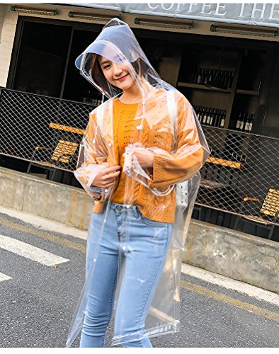 Freesmily Super Transparent Raincoat for Women Fashion EVA Waterproof Rain Poncho with Hood Drawstring - size: Medium