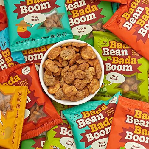 Bada Bean Bada Boom, Crunchy Roasted Broad Bean Snacks (Fava), High Protein, Vegan, Gluten-free - 110 Calorie Packs, The Boom Box Variety Pack, 1 Ounce (Pack of 45)