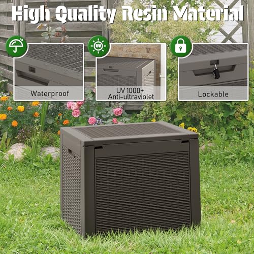 Outdoor Storage Box Waterproof, 35 Gallon Deck Box for Patio Storage - color: Rattan Gray, style: 35Gallon