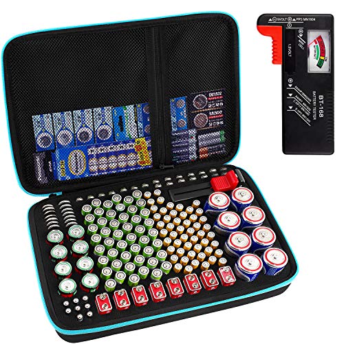 PAIYULE Battery Organizer Storage Case Box with Tester Checker, 220+ Batteries Holder Bag fits for AA AAA AAAA 9V C D Home Garage Container (Fits 220+ Batteries) (Fits 220+ Batteries)