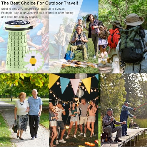 ALEVMOOM Upgraded Telescoping Collapsible Stool with Cushion, Folding Stool with Printing Portable Retractable Foldable Seat Max Load 600lbs for Adults Camping Fishing Outdoor - color: Daisy