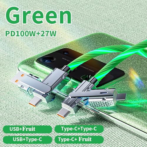 100W 4 in 1 LED Light Up Charging Cable,3.3FT Mecha Glow Fast Charging Cord USB A/C to C/Fruit Multi Charger Cable,for Phone 17/16/15/14 Mac,Samsung S24 S23 S22(Green) - color: Green