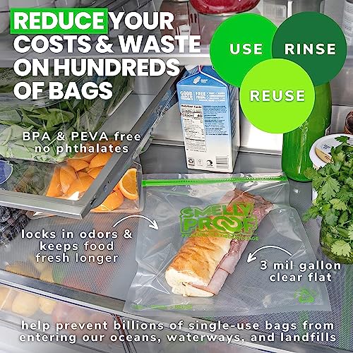 Smelly Proof XL Reusable Food Storage Bags, Extra Large Reusable Large Bag for Food, Tools, Craft, Clothing Storage, Reusable Freezer Bags, US MADE, BPA FREE, NO PEVA, 3-mil, 10.5 x 12" GALLON, 15-Pk - size: 15pk XL 10.5x12" Gallon