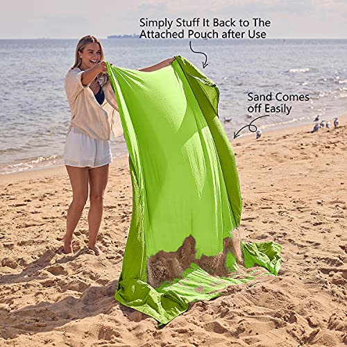 WEKAPO Beach Blanket Sandproof Waterproof, Extra Large Beach Mat, Oversized & Compact Sand Free, Quick Drying Beach Essentials for Vacation, Cruise, Picnic & Camping with Stakes - color: Green, size: 9x10 FT (1～8 person)