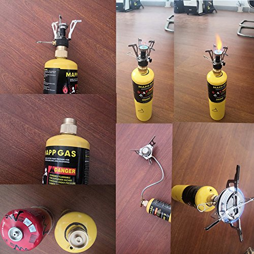Camping Stove Adapter 1LB Propane Small Tank Input and a Lindal Valve EN417 Output Outdoor Cylinder LPG Canister Convert (Brass)