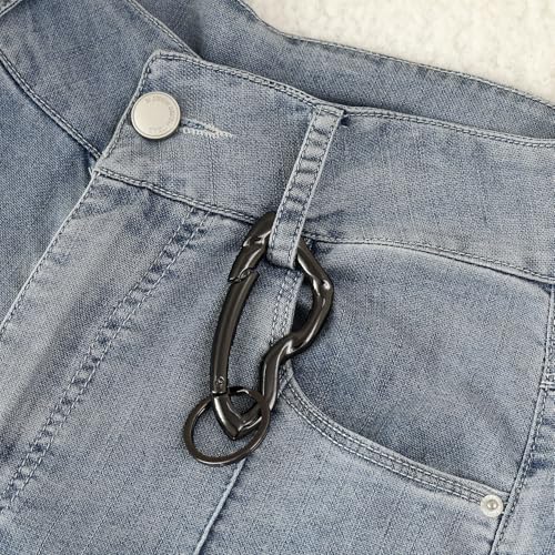 Cute Y2K Carabiner Keychain Clips Irregular Cool Multi-Use Large Heavy Duty Carabiner Hook Key Ring Outdoor Accessories Buckle - color: Black Tone