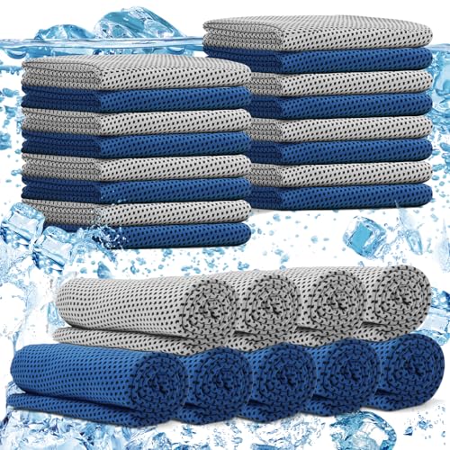 24 Pack Cooling Towels Bulk for Neck and Face 40"x12" Ice Cooling Sweat Rags Microfiber Soft Breathable Soft Chilly Towel for Yoga Golf Sport Running - color: Light Gray, Royal Blue