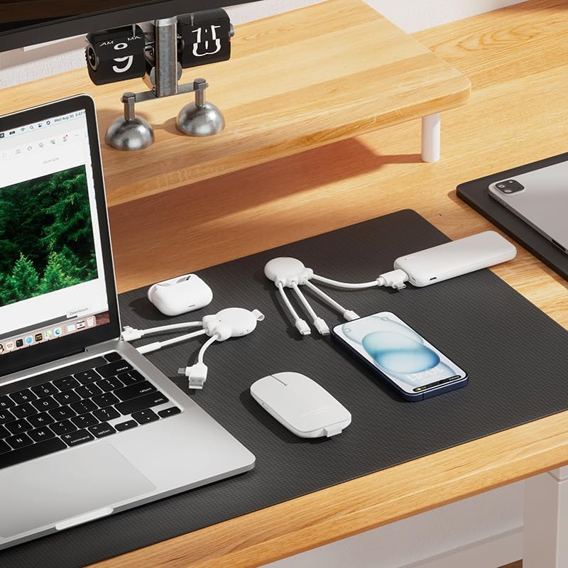 Xoopar 4-in-1 Multi USB Octopus Cable – Universal Charger with USB-C, Lightning & Micro USB – Made from Ocean Recycled Plastic – OBP White | 4-in-1 ocean recycled plastic octopus: USB, USB-C, Lightning and Micro USB for all your devices - color: white