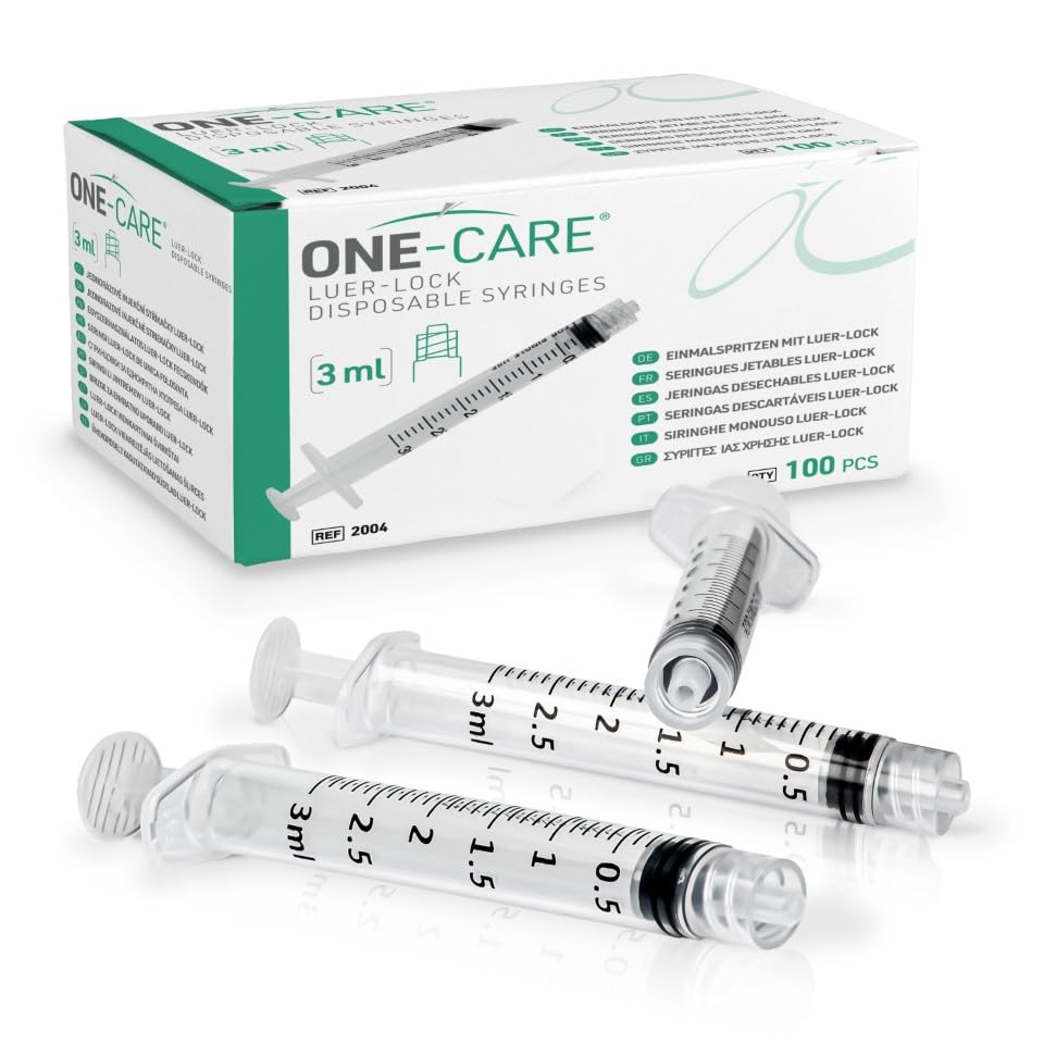 ONE-CARE 3ml (3cc) Luer-Lock Syringes, LDS, Sterile, Blister-Packed, 100/bx | High-Transparency Barrel, Precise Graduation for Accurate Dosing, Silicone-Lubricated Smooth Plunger Movement, Safe Backstop - size: 3ml